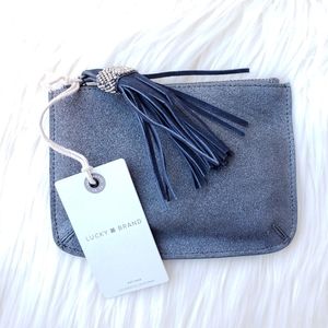NWT Lucky Brand Grey Metallic Pouch with Beaded Tassel